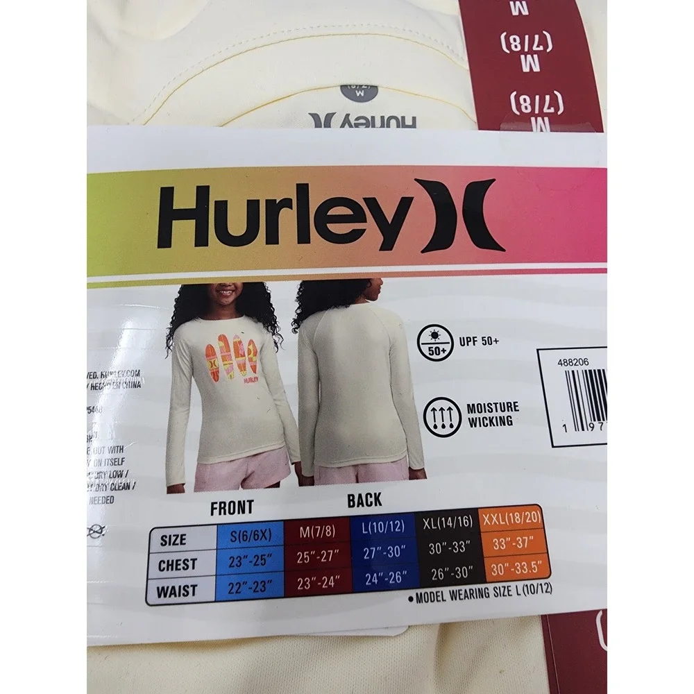 Hurley Girls Long Sleeve UPF‎ Swim Top Cream Polyester Blend Surf Size Medium